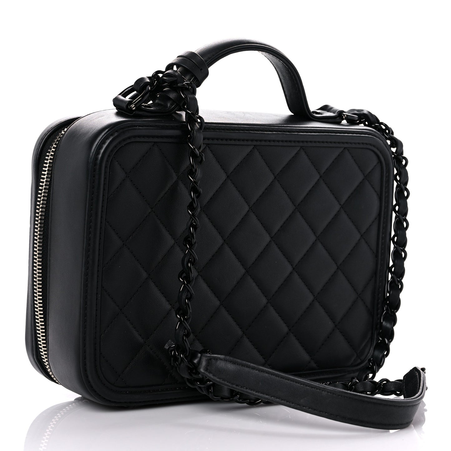 Lambskin Quilted Medium CC Filigree Vanity Case Black