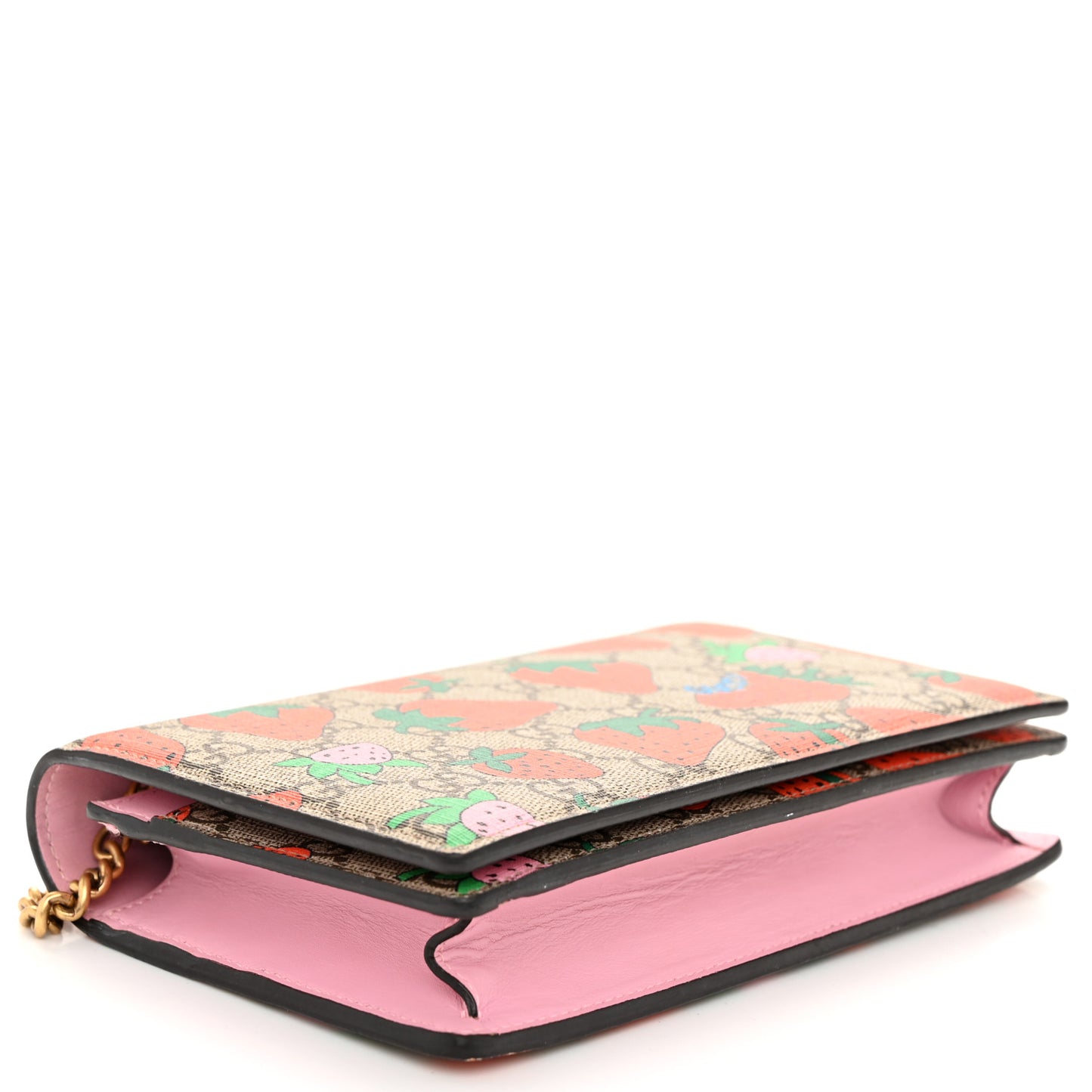 GG Supreme Monogram Strawberry Chain Wallet