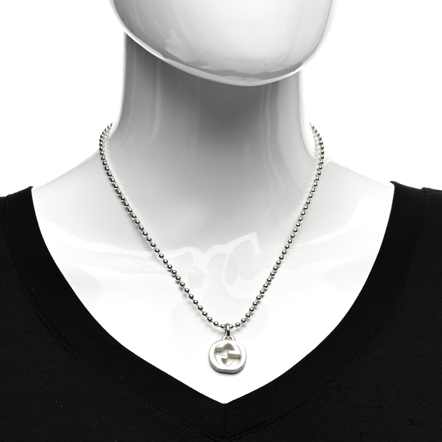 Sterling Silver Interlocking GG Pendant Beaded Necklace
