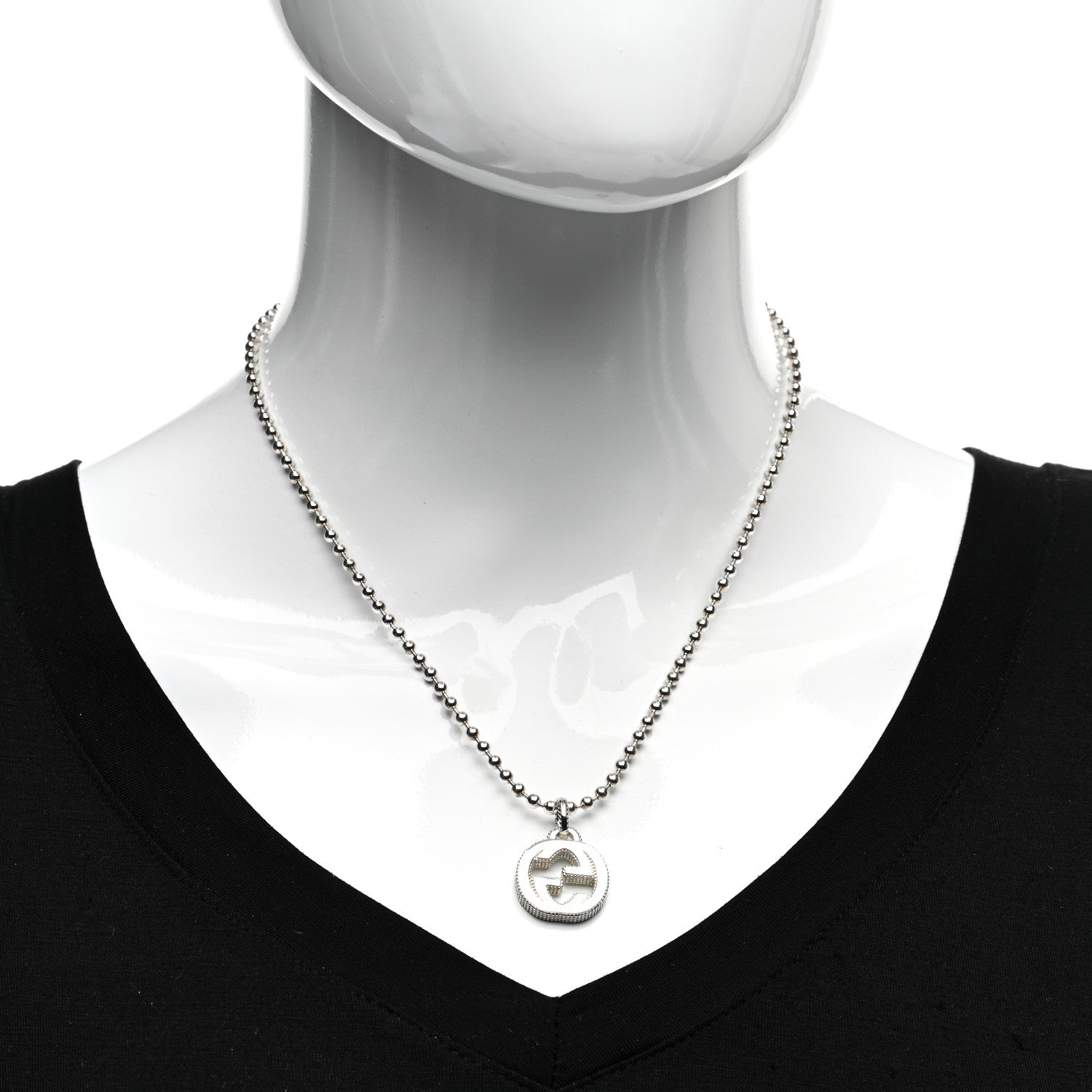 Gucci Sterling Silver Interlocking GG Pendant Beaded Necklace 2 of 4