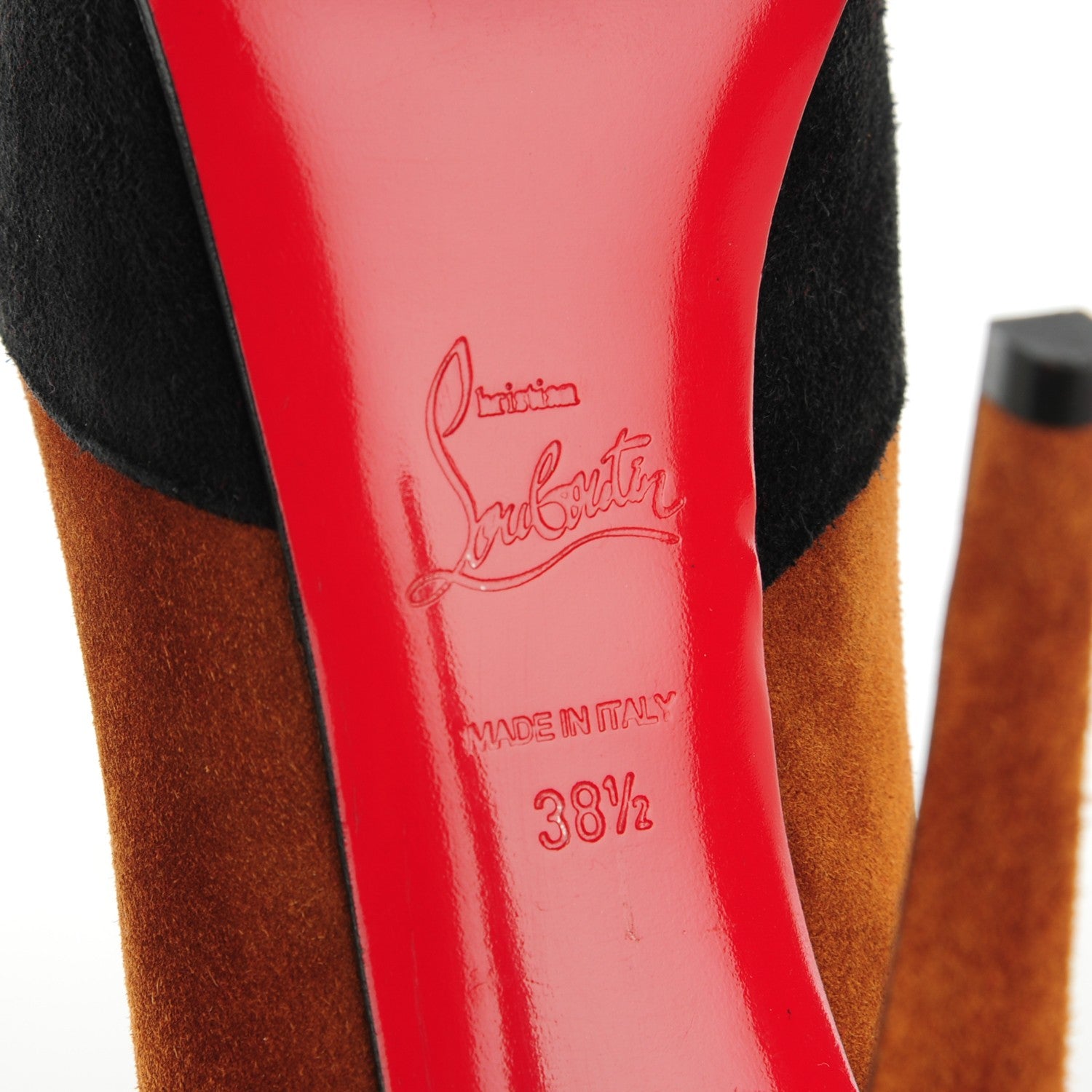 Christian Louboutin Suede Calfskin Maggie 140 Pumps 38.5 Black Brown 14 of 16