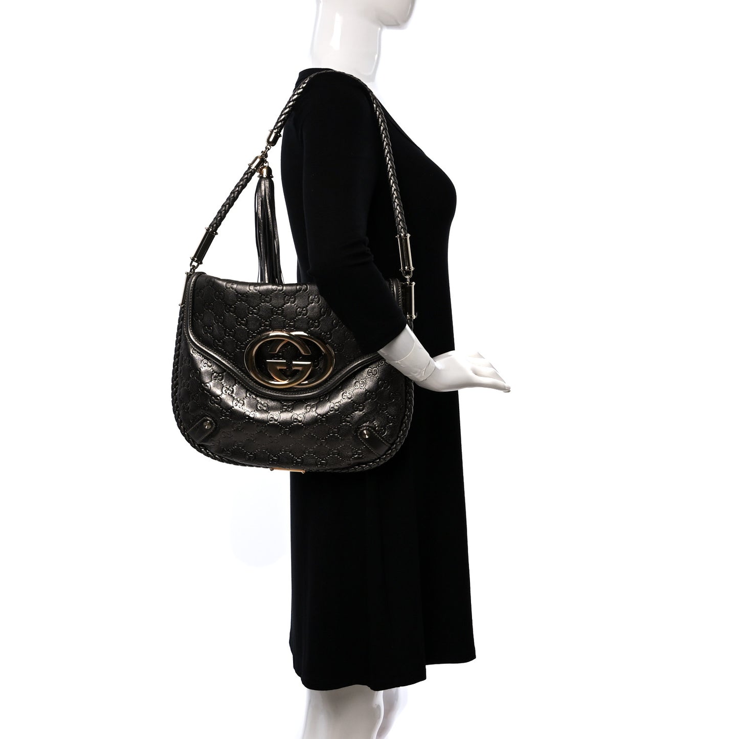 Guccissima Medium Britt Tassel Shoulder Bag Gunmetal