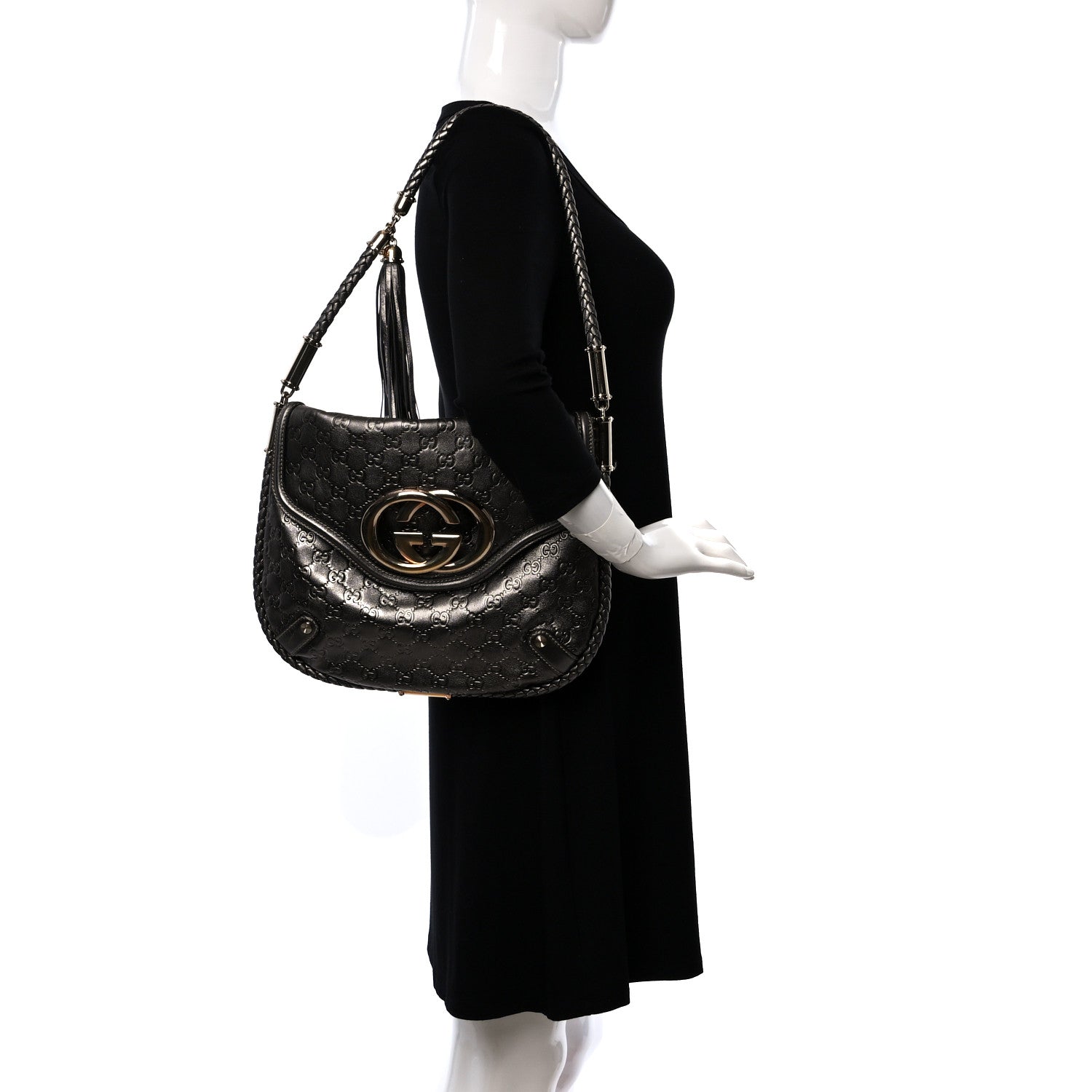Gucci Guccissima Medium Britt Tassel Shoulder Bag Gunmetal 2 of 9