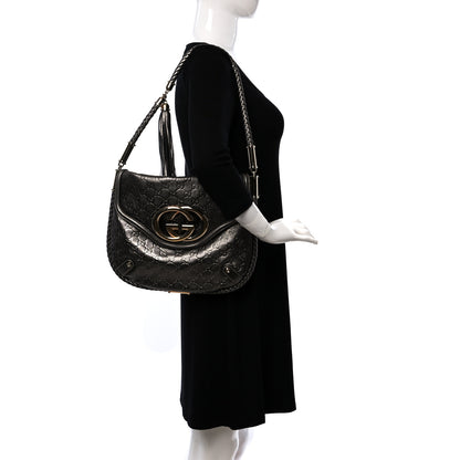 Gucci Guccissima Medium Britt Tassel Shoulder Bag Gunmetal 2 of 9