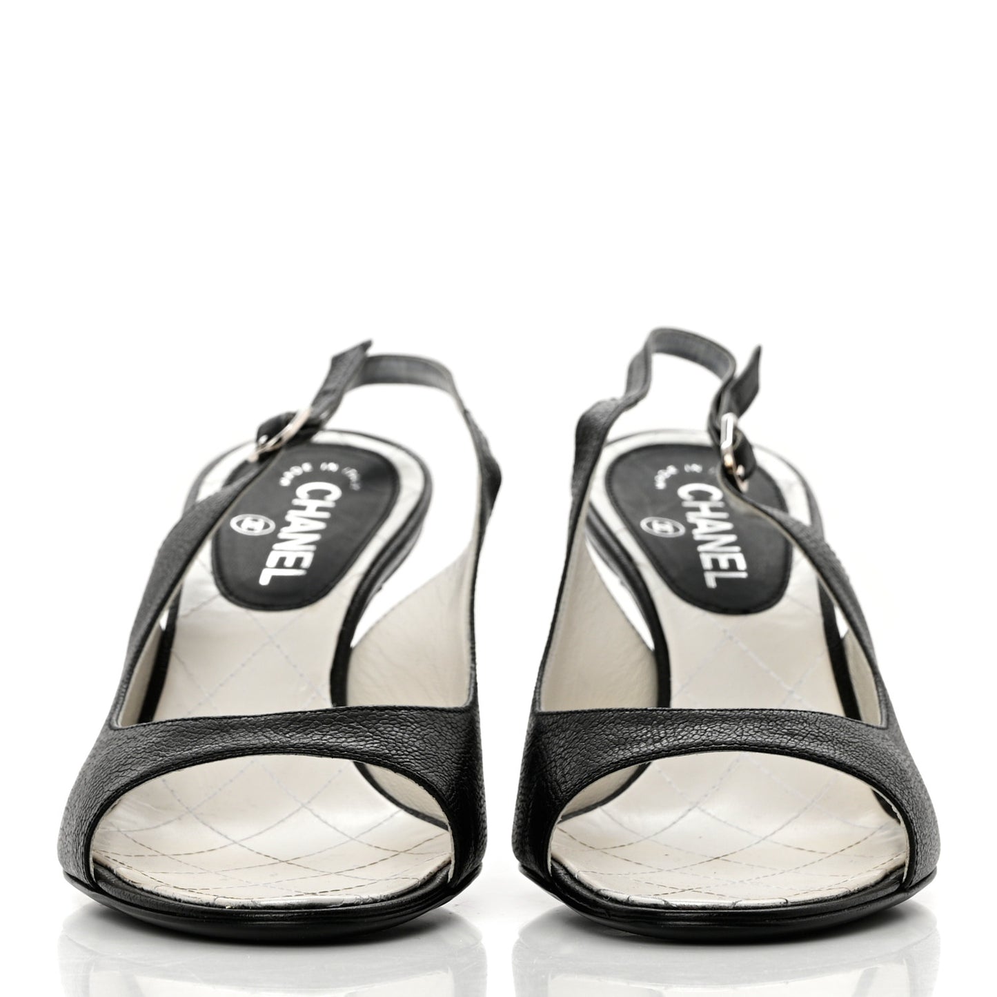 Calfskin Pearl CC Peep Toe Slingback Pumps 41 Black