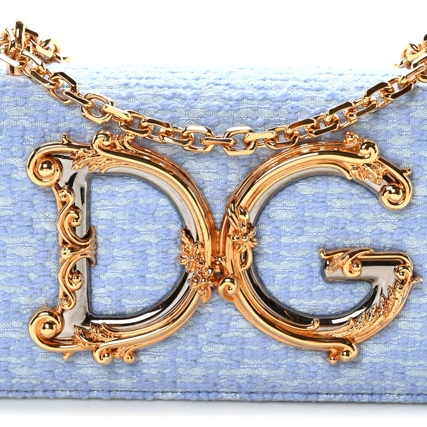 Calfskin Boucle DG Girls Phone Shoulder Bag Light Blue