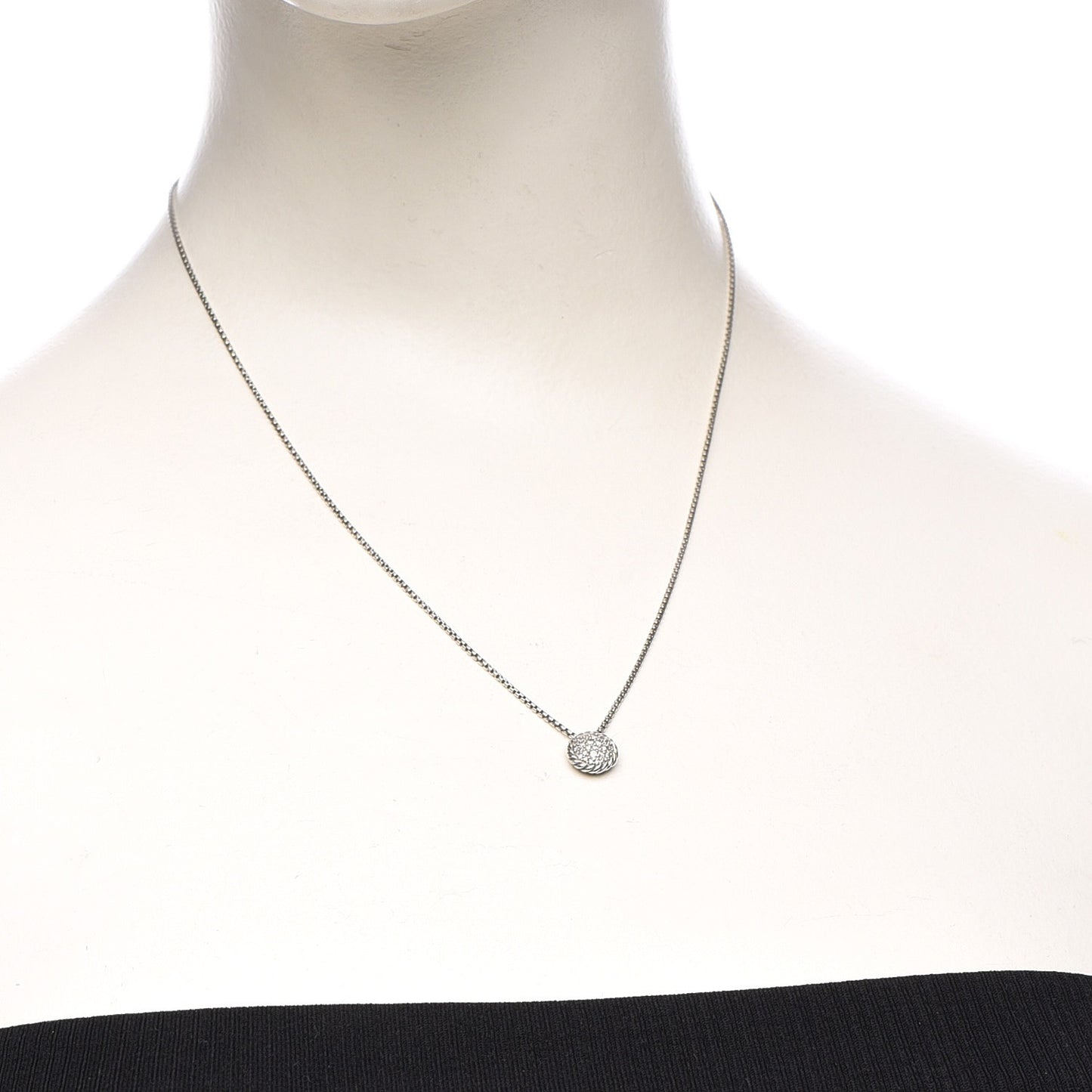 Sterling Silver Diamond 9mm Petite Pave Pendant Necklace