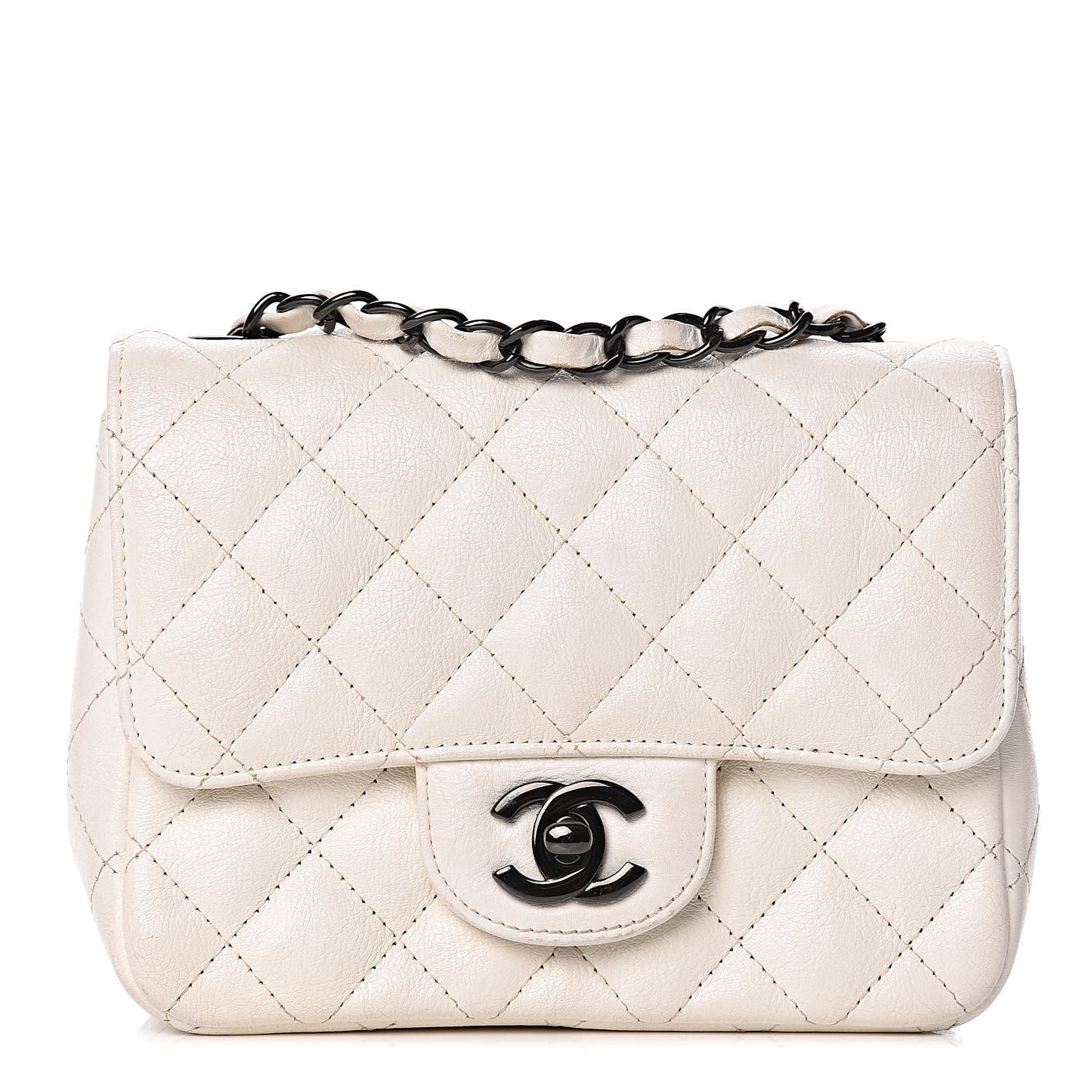 Crumpled Calfskin Quilted Mini Square Flap White