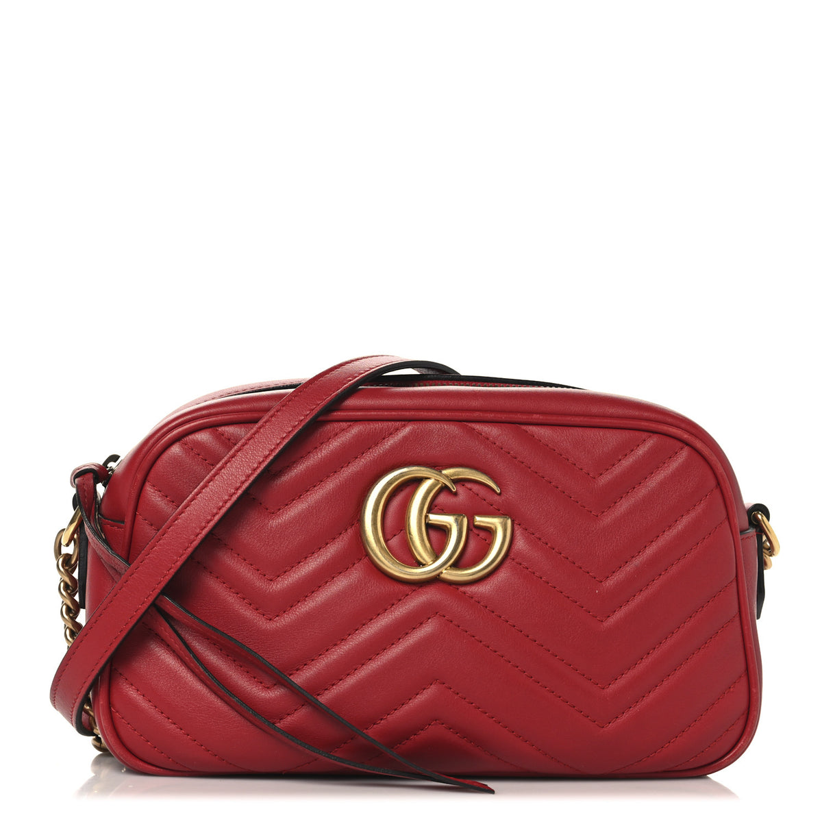 Gucci Calfskin Matelasse Small GG Marmont Chain Shoulder Bag Hibiscus Red 1 of 13