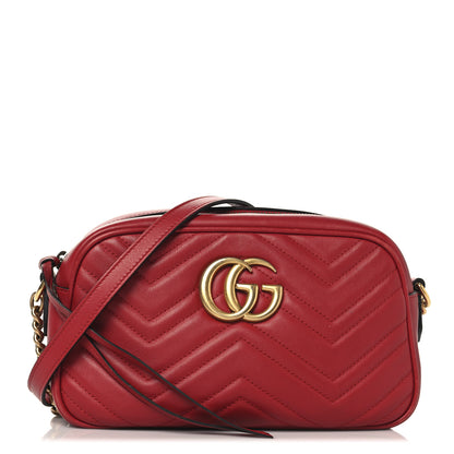 Gucci Calfskin Matelasse Small GG Marmont Chain Shoulder Bag Hibiscus Red 1 of 13