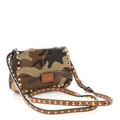 Valentino Garavani Nappa Canvas Camouflage Mini Rockstud Flap Saddle Crossbody Bag Beige Multicolor 3 of 12