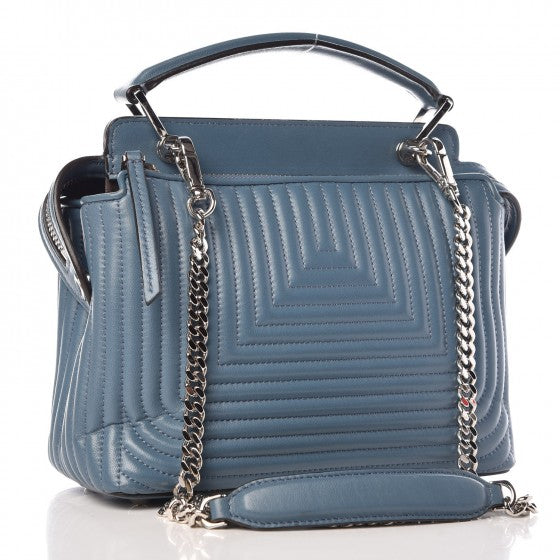 Fendi Shiny Nappa Trapuntata Small DotCom Click Top Handle Chain Satchel Blue 3 of 12