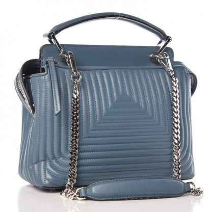 Fendi Shiny Nappa Trapuntata Small DotCom Click Top Handle Chain Satchel Blue 3 of 12