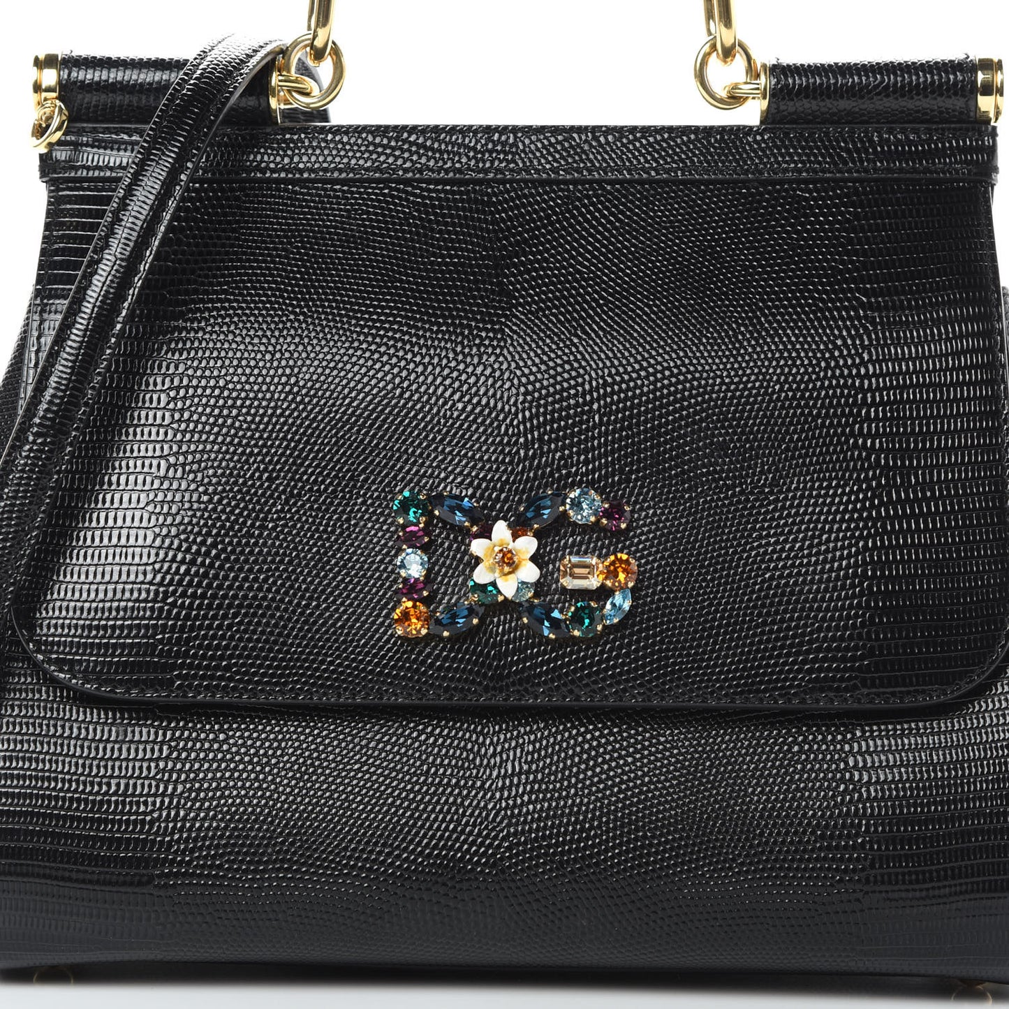 Stampa Iguana Crystal Medium Miss Sicily Satchel Black