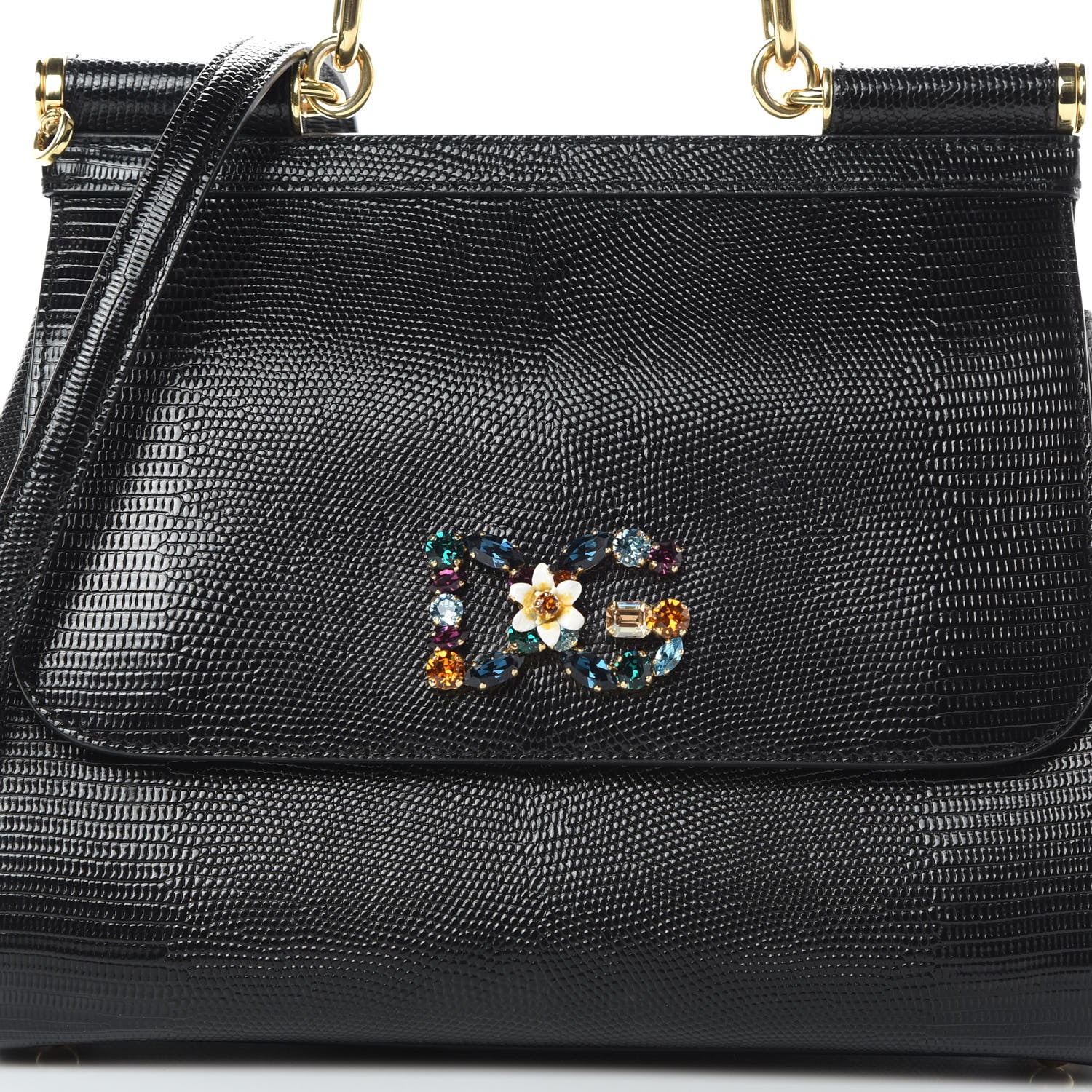 Dolce & Gabbana Stampa Iguana Crystal Medium Miss Sicily Satchel Black 7 of 9