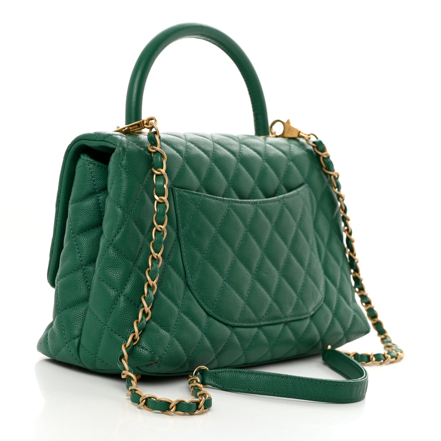 Caviar Quilted Small Coco Handle Flap Green