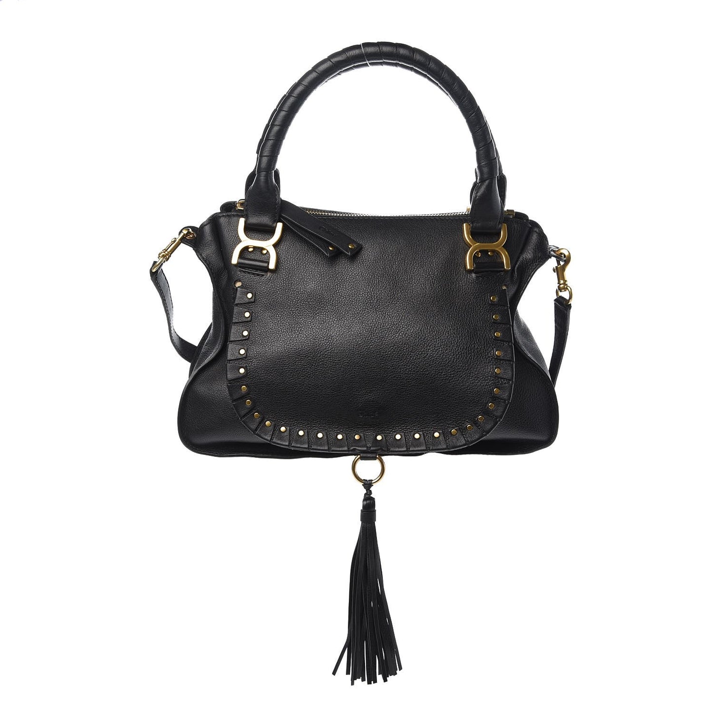 Calfskin Studded Medium Marcie Satchel Black