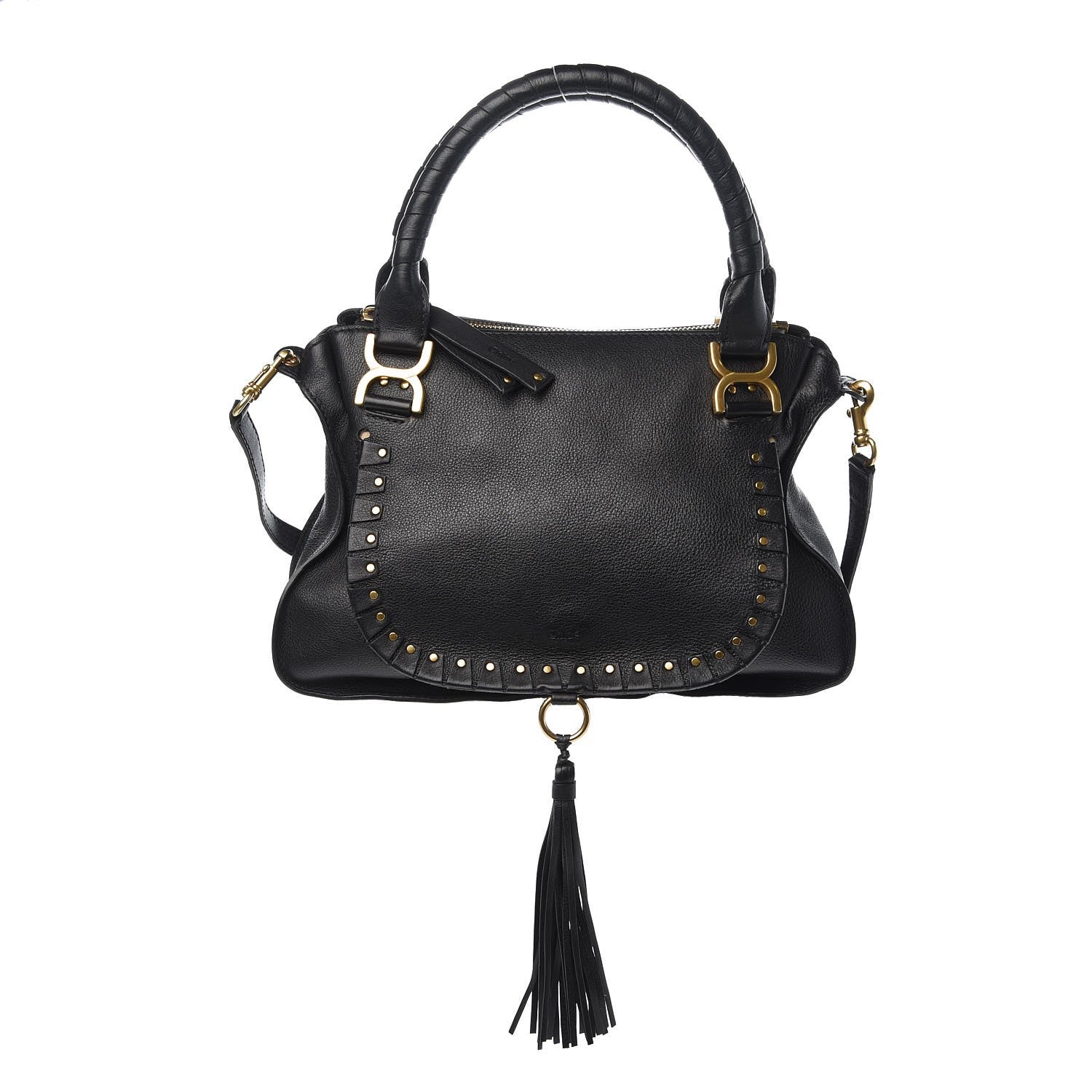 Chloe Calfskin Studded Medium Marcie Satchel Black 1 of 12