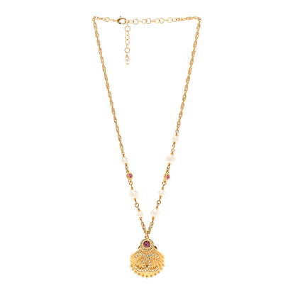 Chanel Metal Pearl Crystal CC Shell Necklace Gold Pink Multicolor 3 of 6
