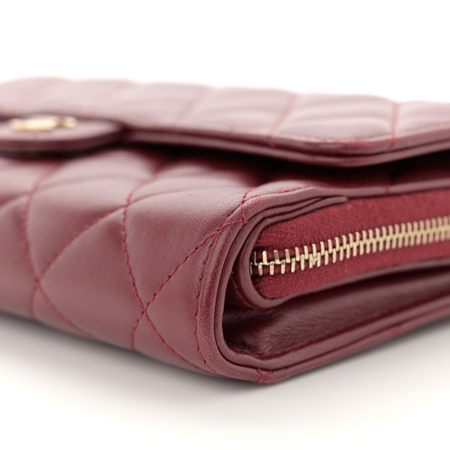 Lambskin Quilted Phone Holder Wallet on Removable Chain Burgundy