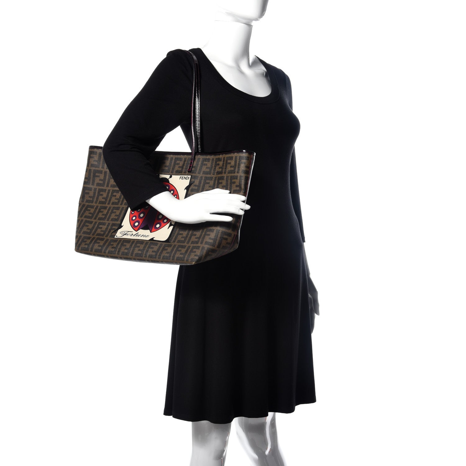Fendi Zucca Spalmati Clover Lady Bug Roll Tote Tobacco 2 of 11
