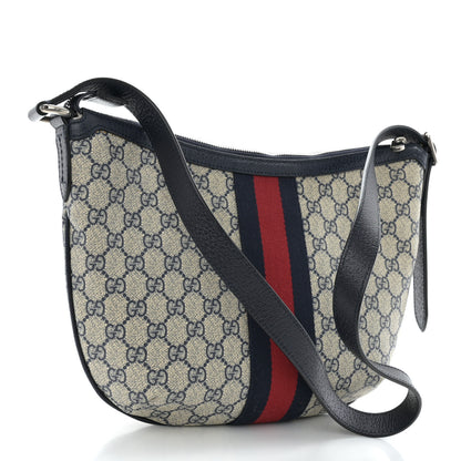 Gucci GG Supreme Monogram Textured Dollar Calfskin Web Small Ophidia Half Moon Hobo Beige Blue 3 of 10