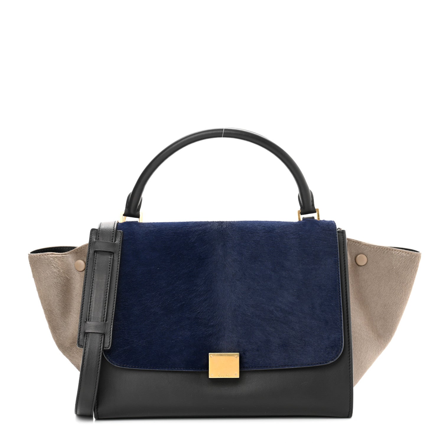 Celine Pony Hair Smooth Calfskin Tri-Color Medium Trapeze Blue Taupe Black 1 of 11