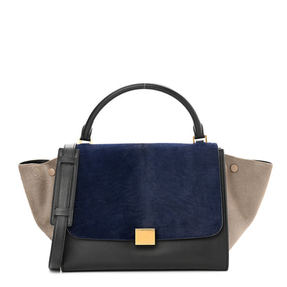 Celine Pony Hair Smooth Calfskin Tri-Color Medium Trapeze Blue Taupe Black 1 of 11
