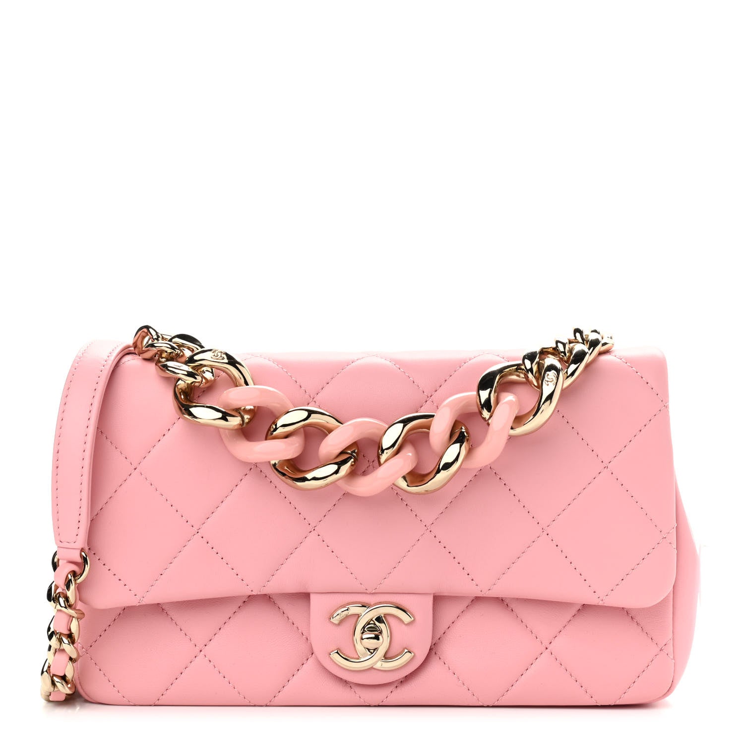 Chanel Lambskin Quilted Resin Bi-Color Chain Flap Bag Pink 1 of 9