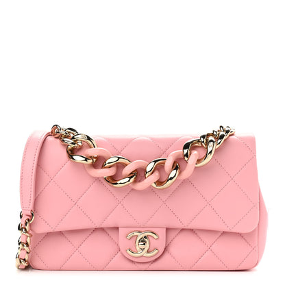 Chanel Lambskin Quilted Resin Bi-Color Chain Flap Bag Pink 1 of 9