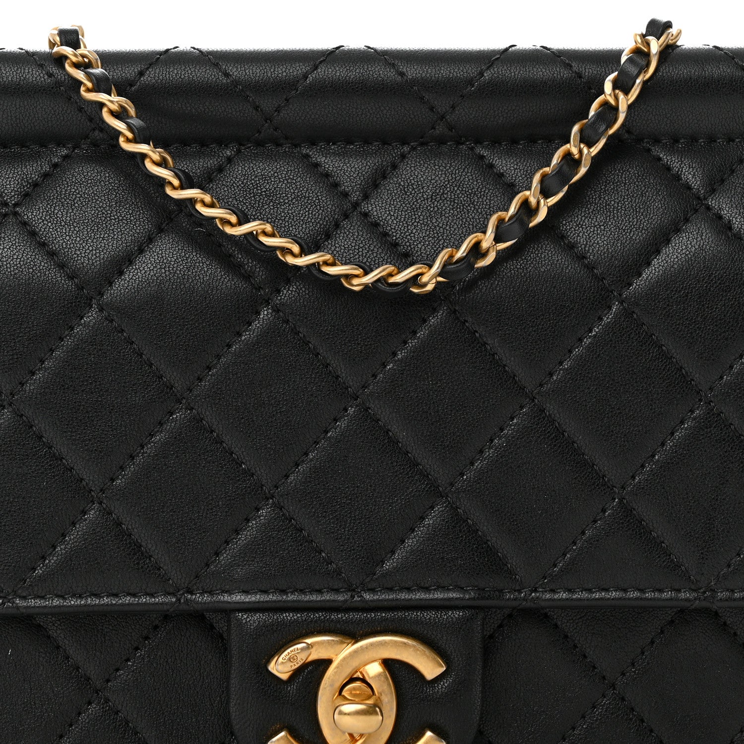 Chanel Lambskin Quilted Large Pearl Chain Flap Bag Black 8 of 13
