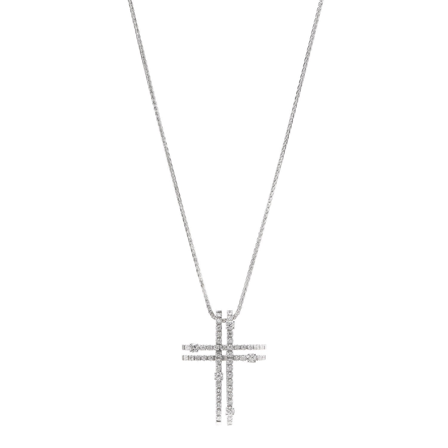 Damiani 18K White Gold Diamond Lorenzo Cross Pendant Necklace 1 of 5