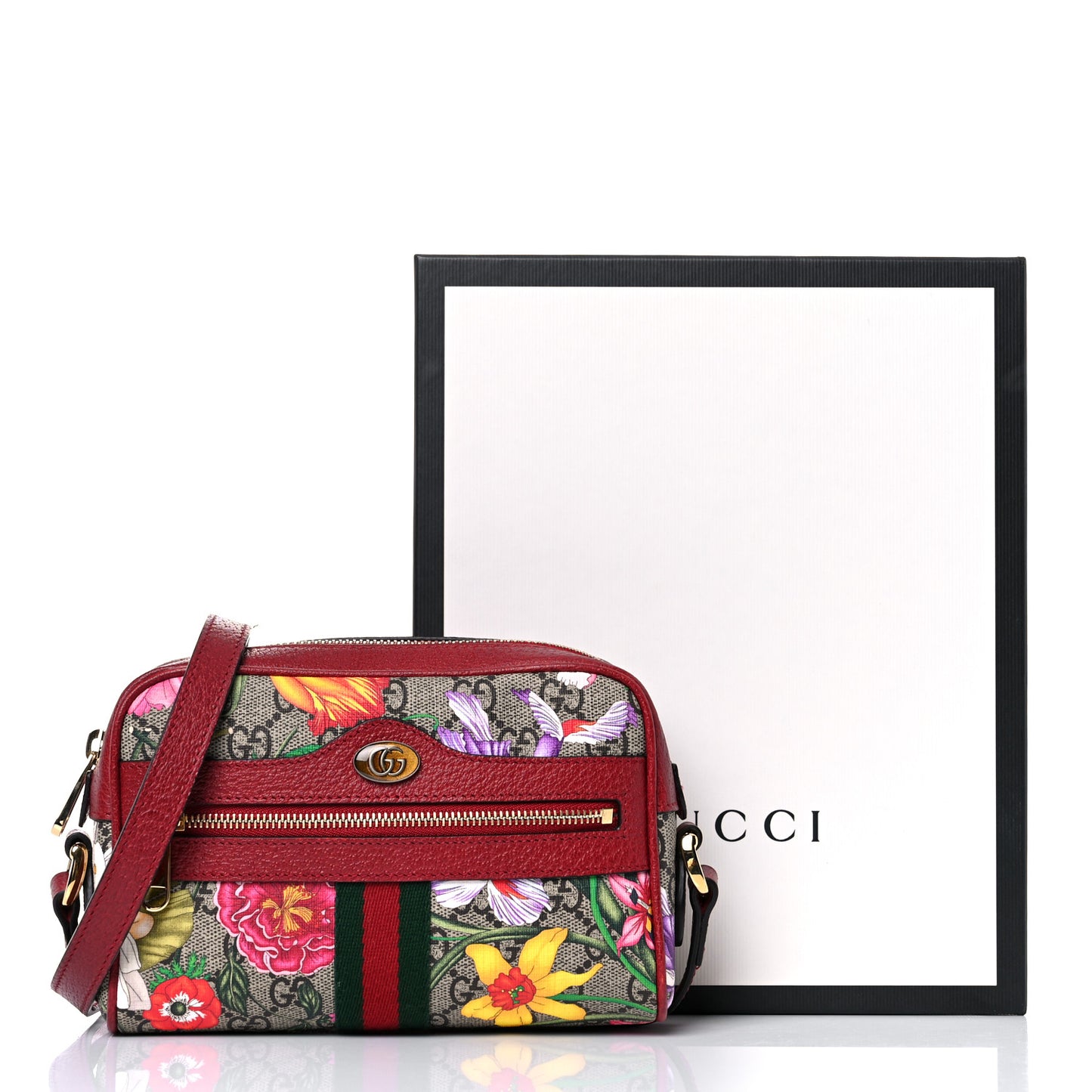 GG Supreme Monogram Flora Web Mini Ophidia Shoulder Bag Red