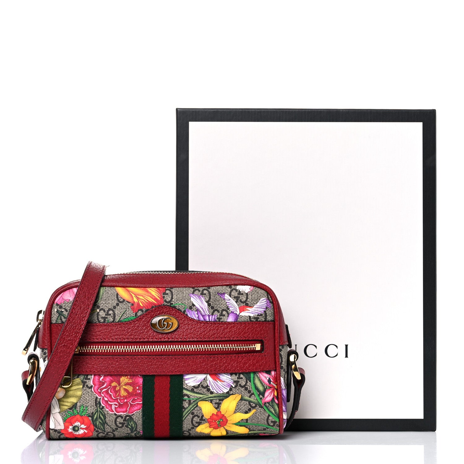 Gucci GG Supreme Monogram Flora Web Mini Ophidia Shoulder Bag Red 19 of 19