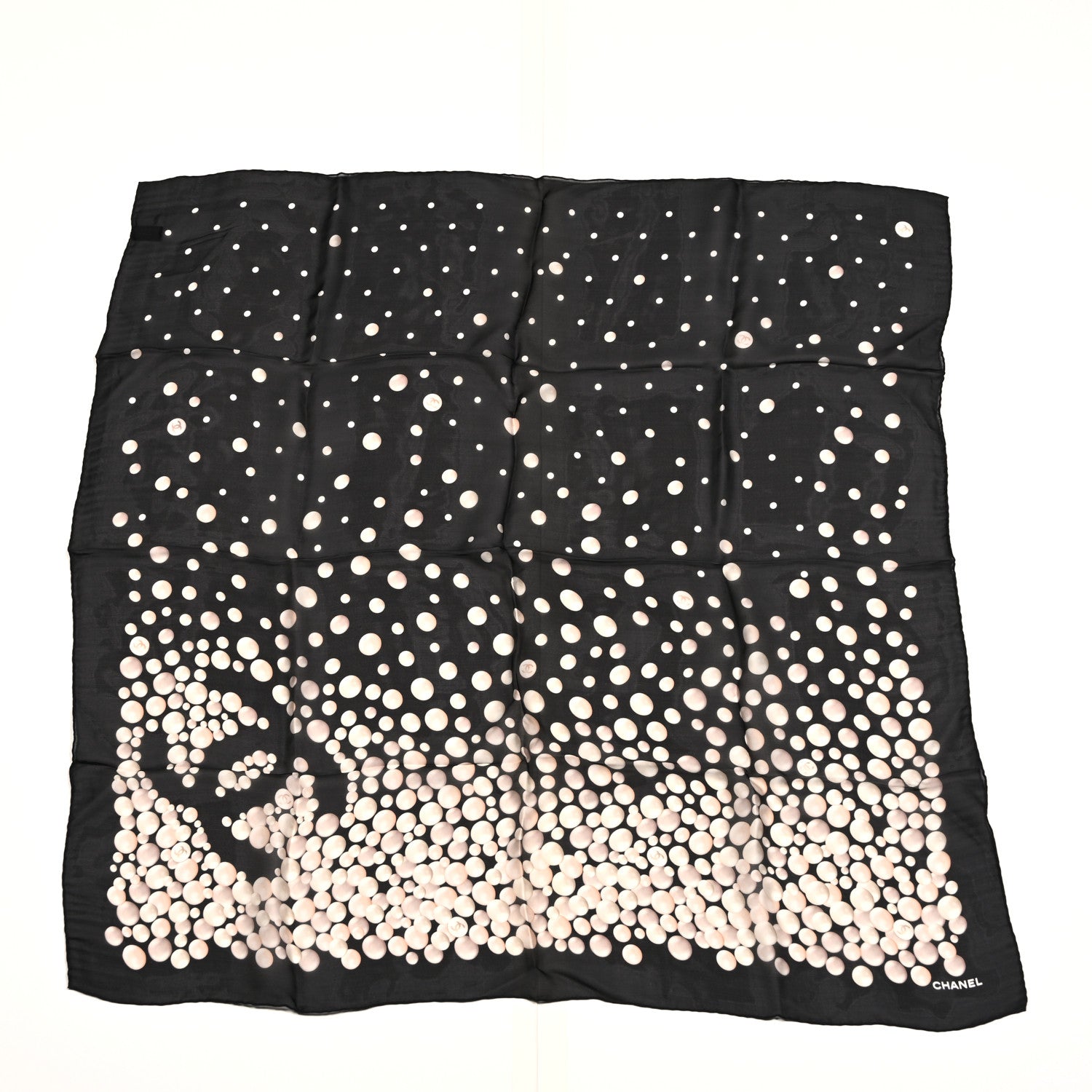 Chanel Silk Pearl Square Scarf Black 1 of 3