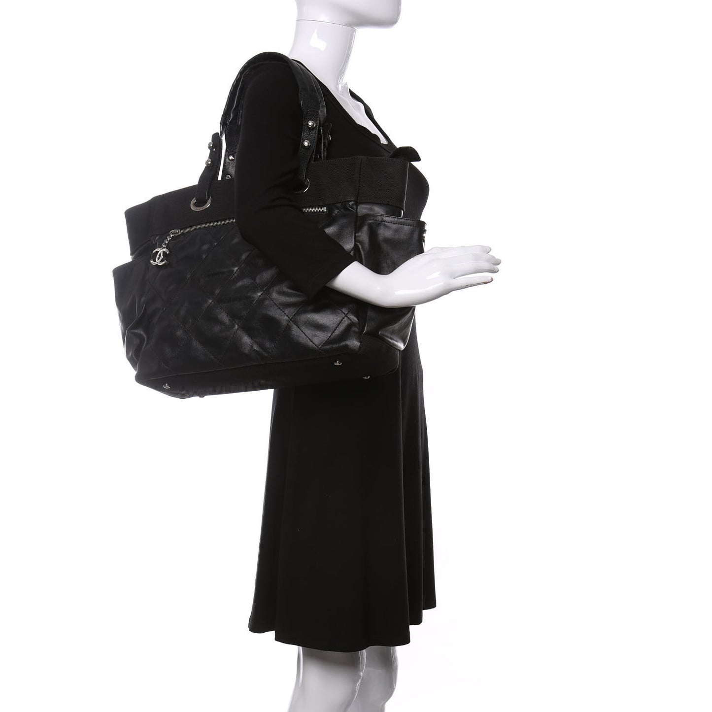 Coated Canvas Quilted Large Paris Biarritz Tote Black