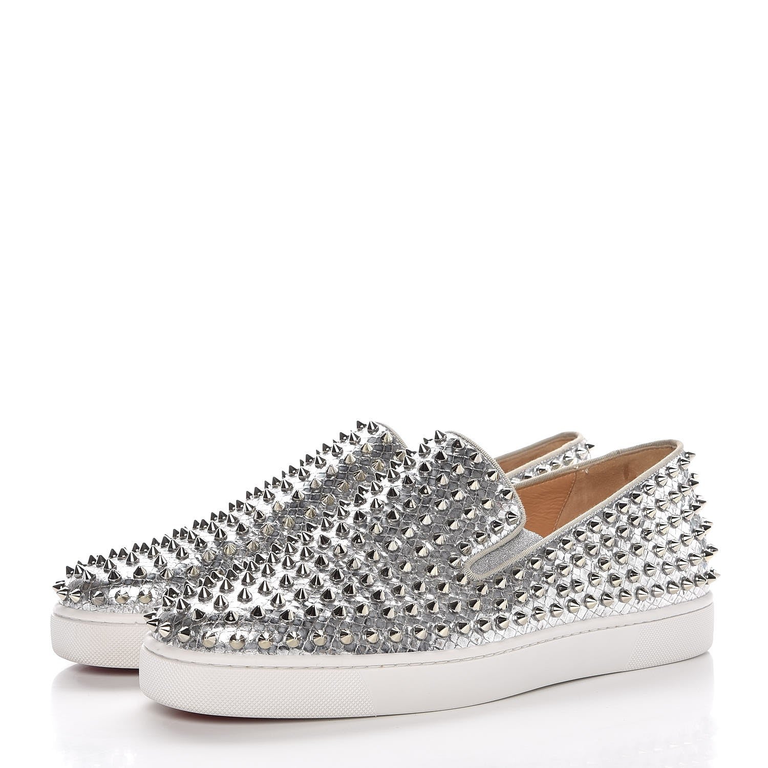 Christian Louboutin Mens Python Spikes Roller Boat Flat 45 Antique Silver 3 of 11