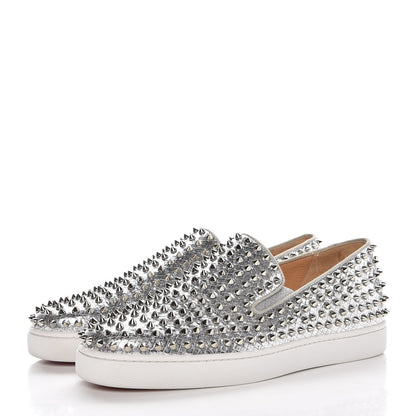 Christian Louboutin Mens Python Spikes Roller Boat Flat 45 Antique Silver 3 of 11
