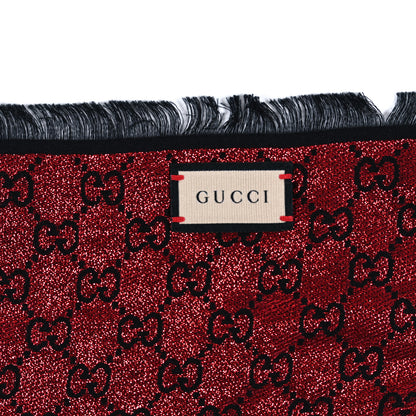 Gucci Viscose Cotton Silk Jacquard GG Monogram Shiny Summer Square Shawl Black Multicolor 4 of 6
