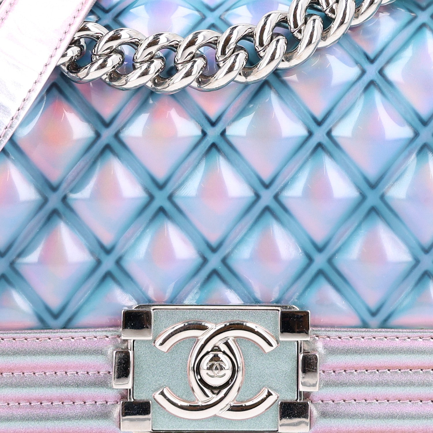 Chanel Iridescent Patent Calfskin PVC Quilted Small Boy Flap Light Purple 8 of 10