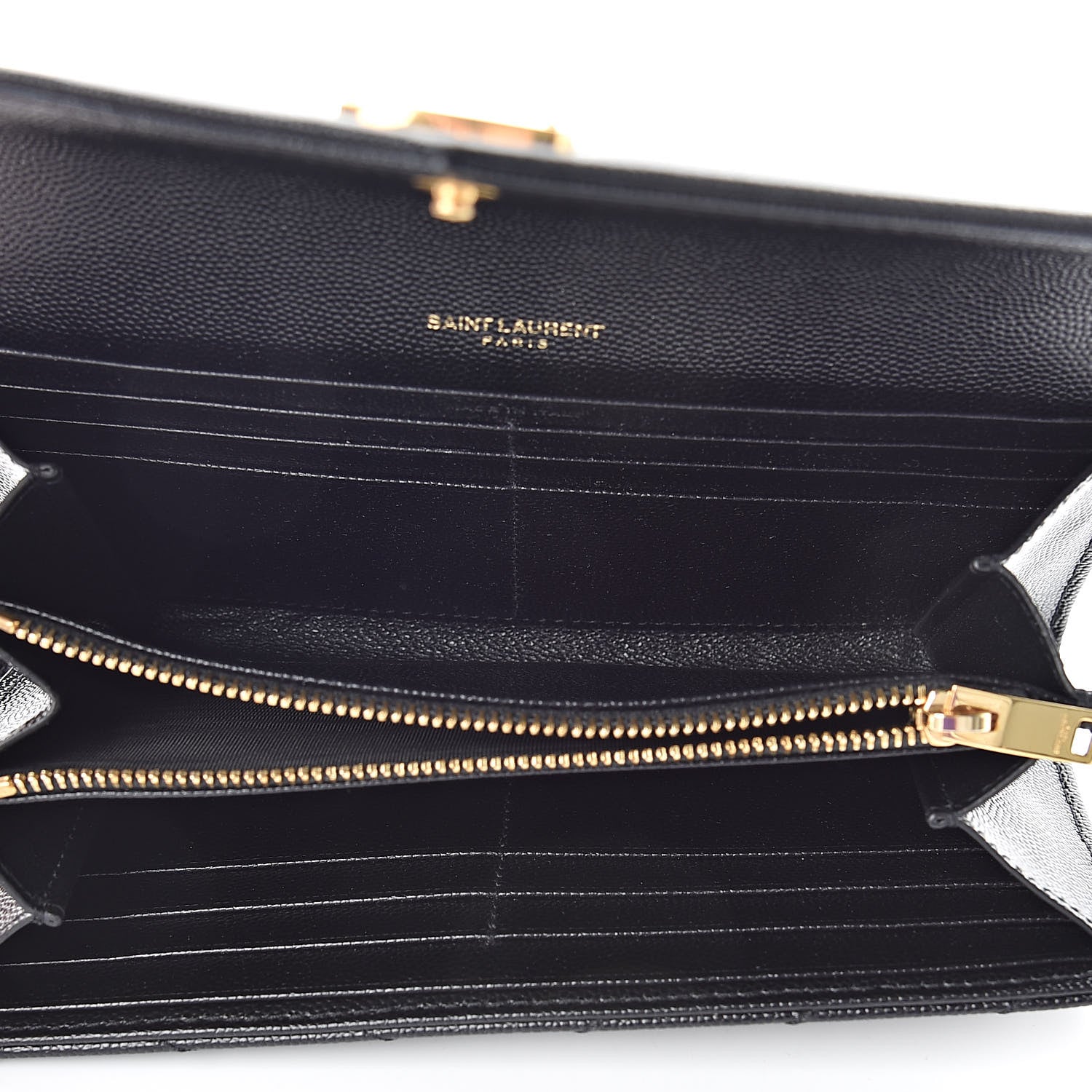 Saint Laurent Grain De Poudre Matelasse Chevron Monogram Flap Wallet Black 5 of 8