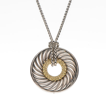 David Yurman Sterling Silver 18K Yellow Gold Sapphire Cable Disc Necklace 4 of 5