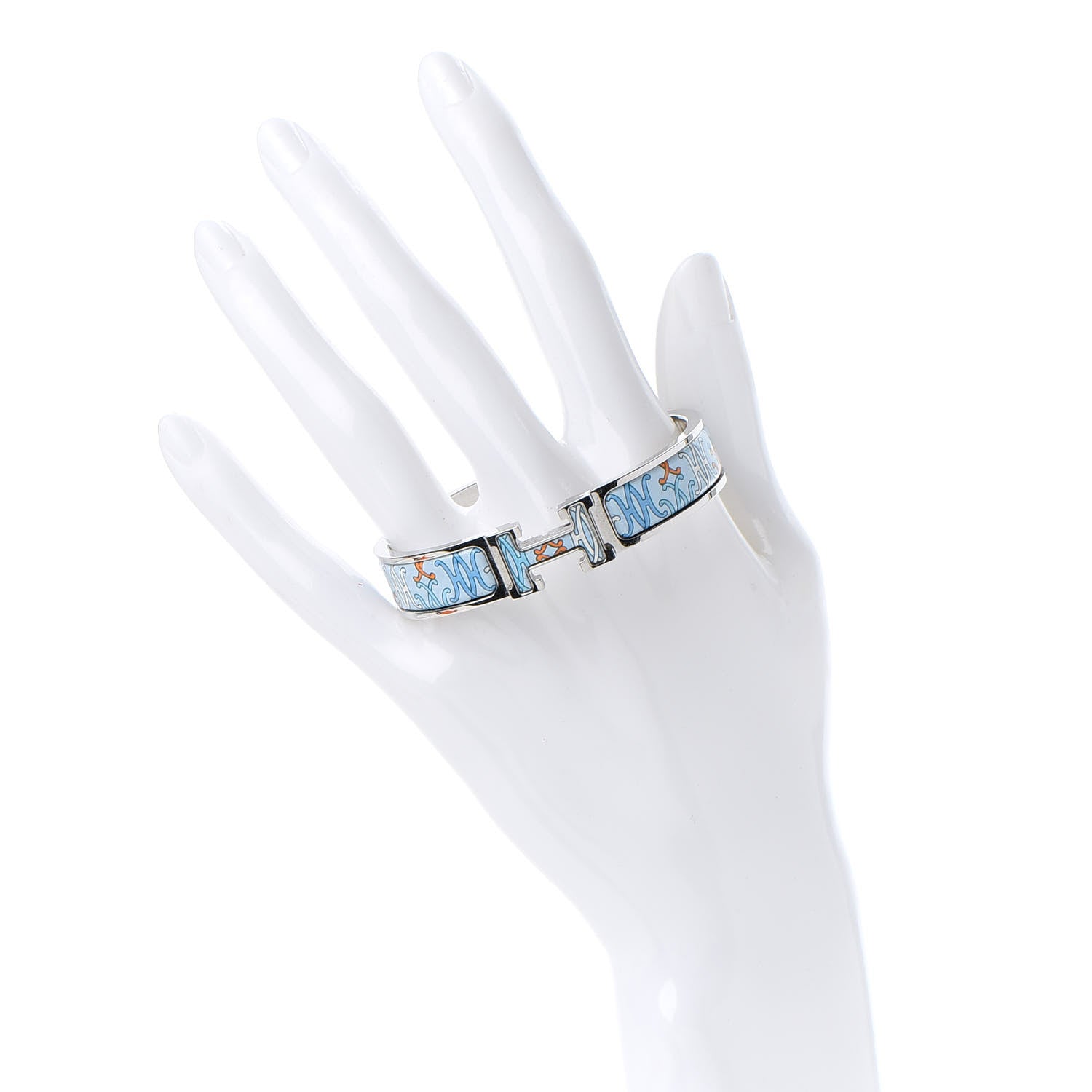 Hermes Enamel Narrow Print H Lift Clic Clac H Bracelet PM Orange Blue 2 of 7