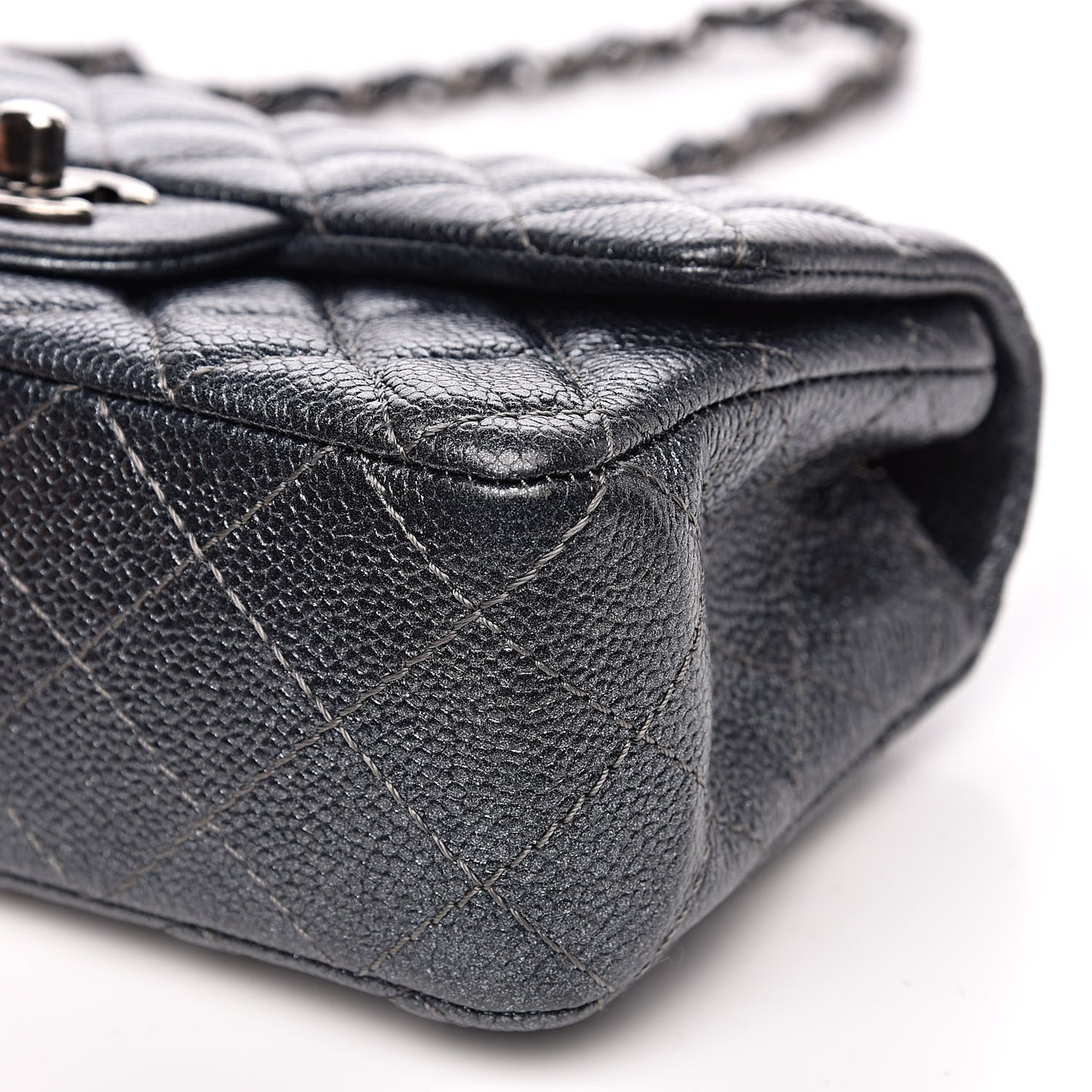 Pearly Caviar Quilted Mini Rectangular Flap Grey
