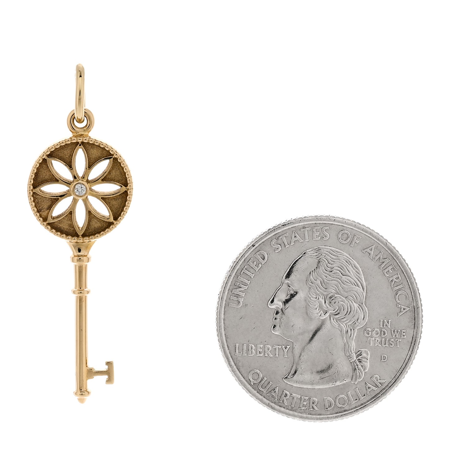 18K Yellow Gold Diamond Daisy Key Pendant