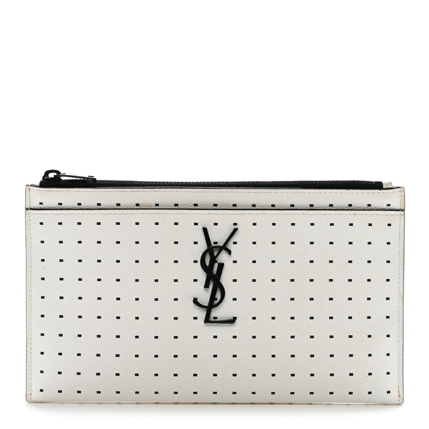 Saint Laurent Grain De Poudre Square Dot Monogram Bill Pouch White Black 1 of 8