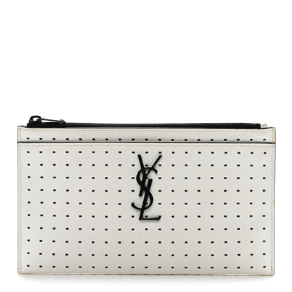 Saint Laurent Grain De Poudre Square Dot Monogram Bill Pouch White Black 1 of 8