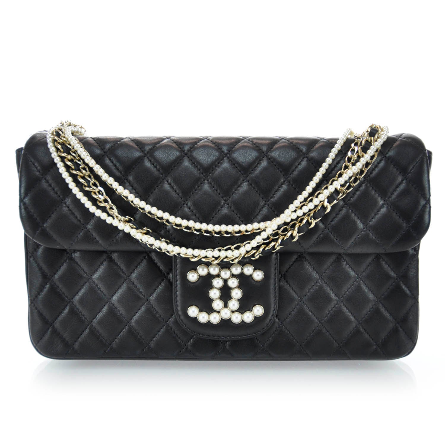 Chanel Lambskin Medium Westminster Pearl Flap Black 32446