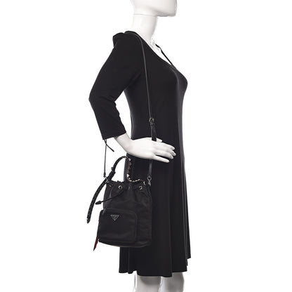 Prada Tessuto Nylon Studded New Vela Mini Bucket Crossbody Bag Black Fuoco 2 of 10