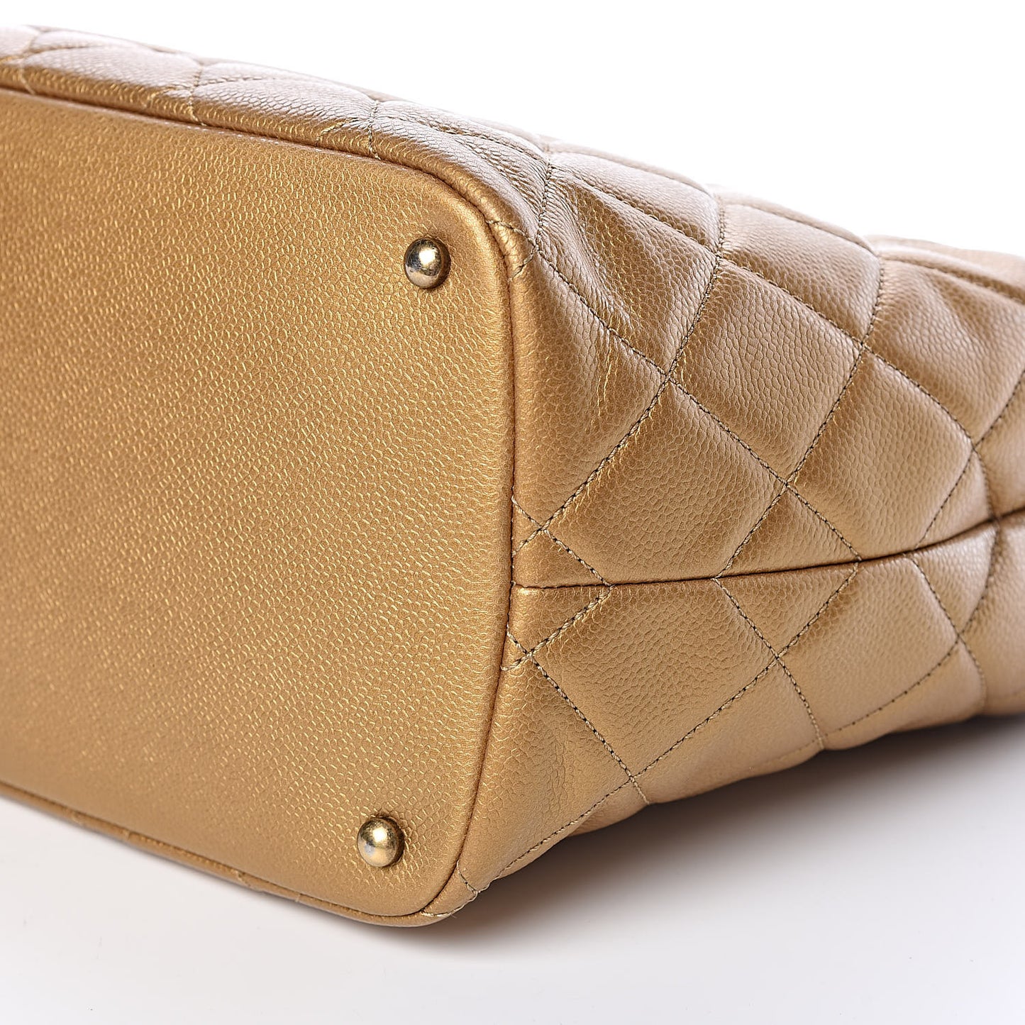 Metallic Caviar Quilted CC Timeless Tote Dark Gold